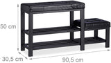 Banc d’entrée meuble chaussure banquette tabouret 90,5 cm noir 13_0000352_3