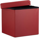 Tabouret pouf banquette pliant meuble de rangement stable synthétique 38 cm bordeaux 13_0002806_2