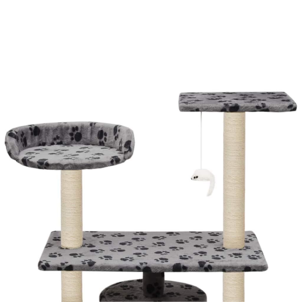 Arbre à chat griffoir grattoir niche jouet animaux peluché en sisal 95 cm gris motif de pattes 3702235 - Helloshop26