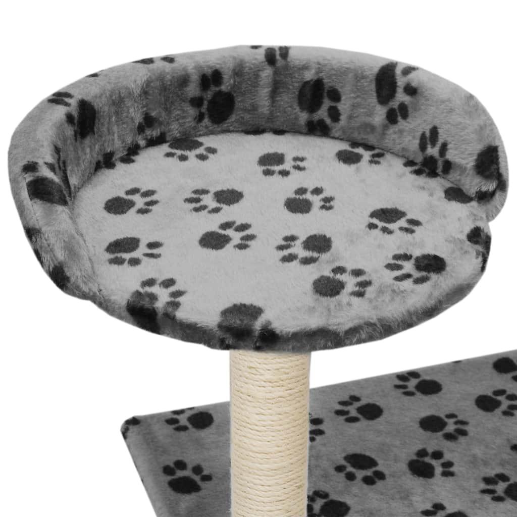 Arbre à chat griffoir grattoir niche jouet animaux peluché en sisal 95 cm gris motif de pattes 3702235 - Helloshop26