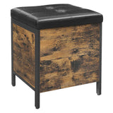 Tabouret banc avec coffre de rangement siège rembourré pour entrée chambre salon cadre en acier montage simple surface en pu style industriel 50 cm marron rustique et noir 12_0002772