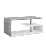 Table basse salon avec étagère rangement en MDF 90 cm blanc et béton 03_0004156