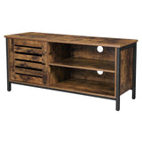 meuble tv pour télévision jusqu’à 55 pouces 1 placard avec porte persienne 2 compartiments ouverts pour salon style industriel 110 cm marron rustique et noir 12_0002914